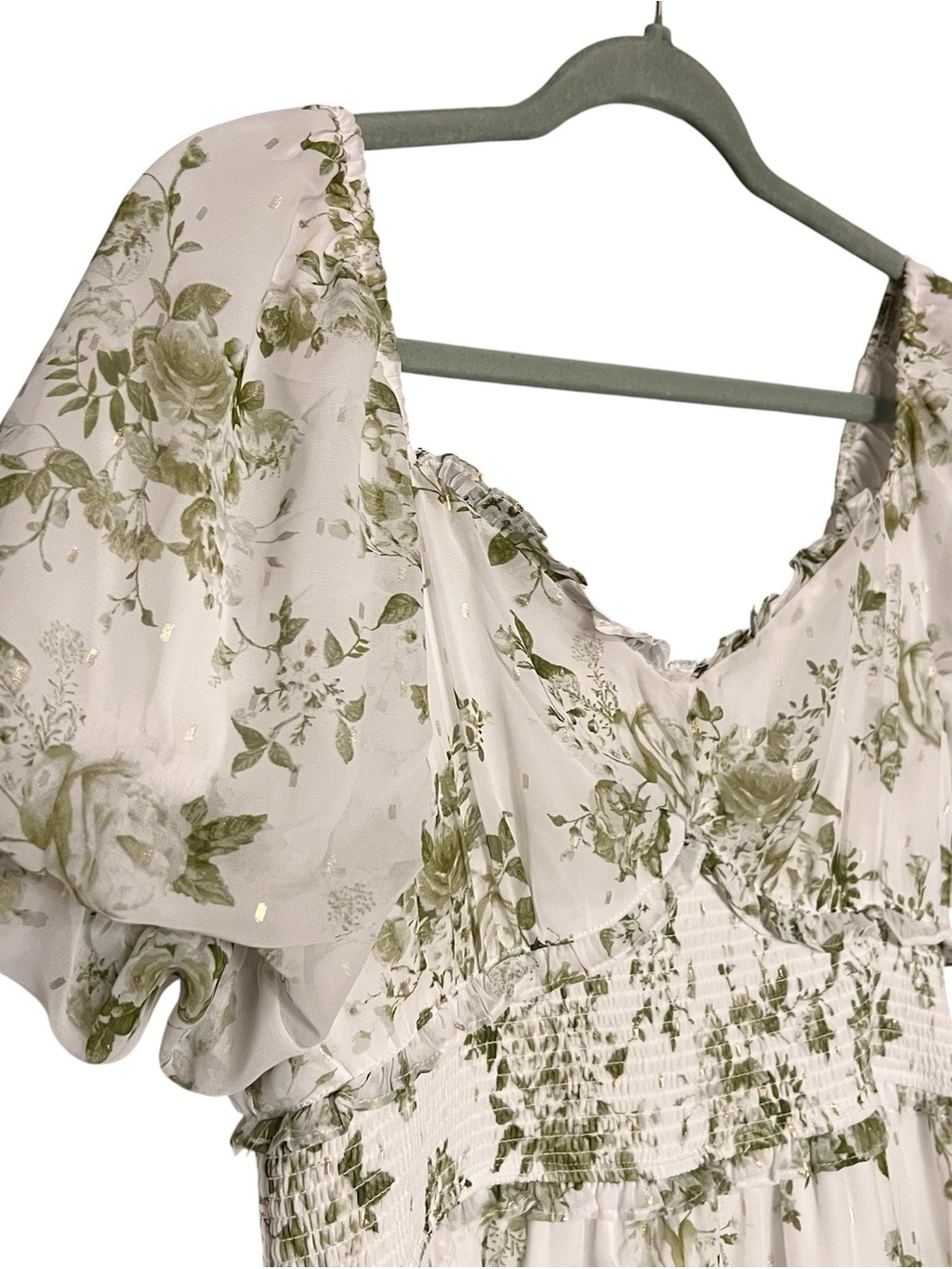 ✨ Altar’d State Sage Floral Mini Dress | Size Large | Gold Fleck Detail ✨ - Picture 9 of 9